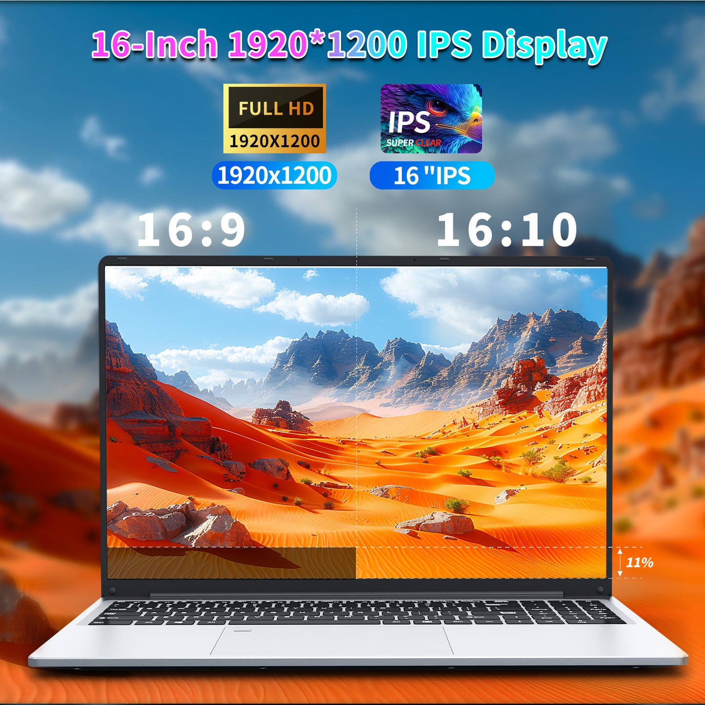 16 Inch Laptop,Celeron N100 (up to 3.4GHZ) Laptop Computers,16GB DDR4 1TB SSD Laptop Computer,Full HD 1920x1200 Display,WiFi 5 Bluetooth 5.0,Fingerprint unlocking Backlit keyboard Notebook Compute