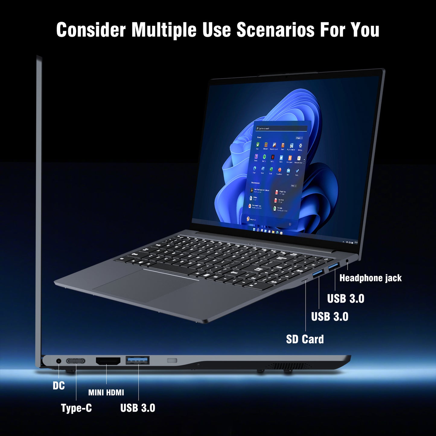15.6 inch Laptop Computer, Core i3 8100Y Laptops Up to 3.4GHZ, 16GB RAM 512GB SSD Processor Notebook, 1920x1080 HD, 2.4G/5G WIFI, BT5.0, Type-c, USB-3.0, HDMI, TF Card Slot