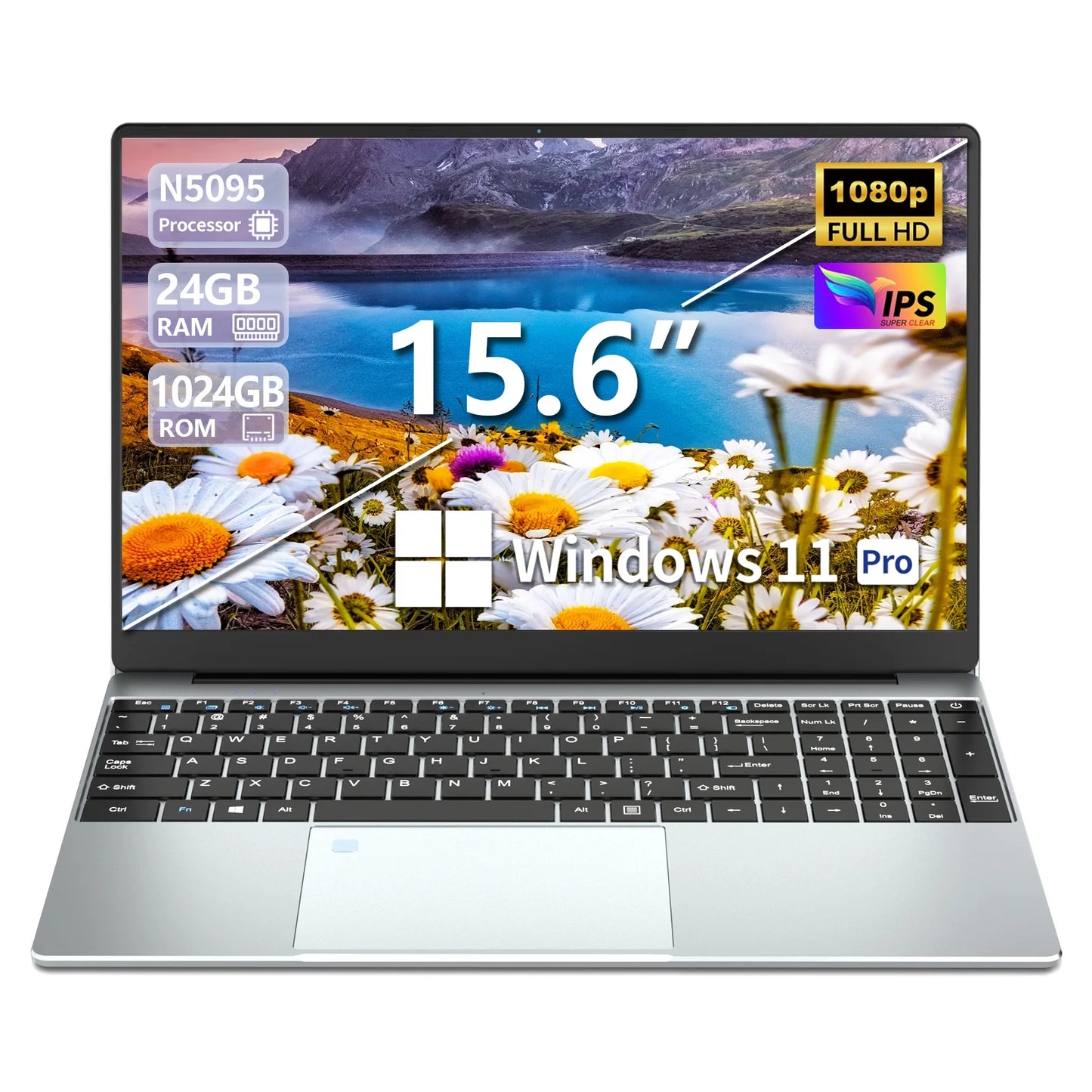 KUU 15.6 inch 1080p FHD Laptop Computer 24GB RAM 1024GB SSD with 4 Core Intel Celeron, FingerPrint, Backlit Keyboard, Windows 11 Pro