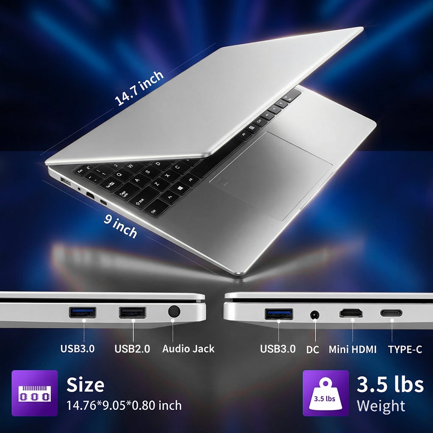 KUU 16'' Windows 11 Laptop Computer, Intel Core i7-6500U Laptop 16GB DDR4 512GB SSD, FHD 1080P Display & Backlit Keyboard, Fingerprint, Webcam, Mini-HDMI, WiFi 5, Bluetooth, Study, Business