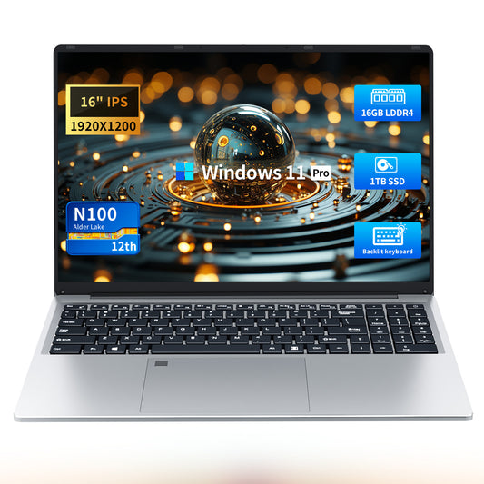 16 Inch Laptop,Celeron N100 (up to 3.4GHZ) Laptop Computers,16GB DDR4 1TB SSD Laptop Computer,Full HD 1920x1200 Display,WiFi 5 Bluetooth 5.0,Fingerprint unlocking Backlit keyboard Notebook Compute