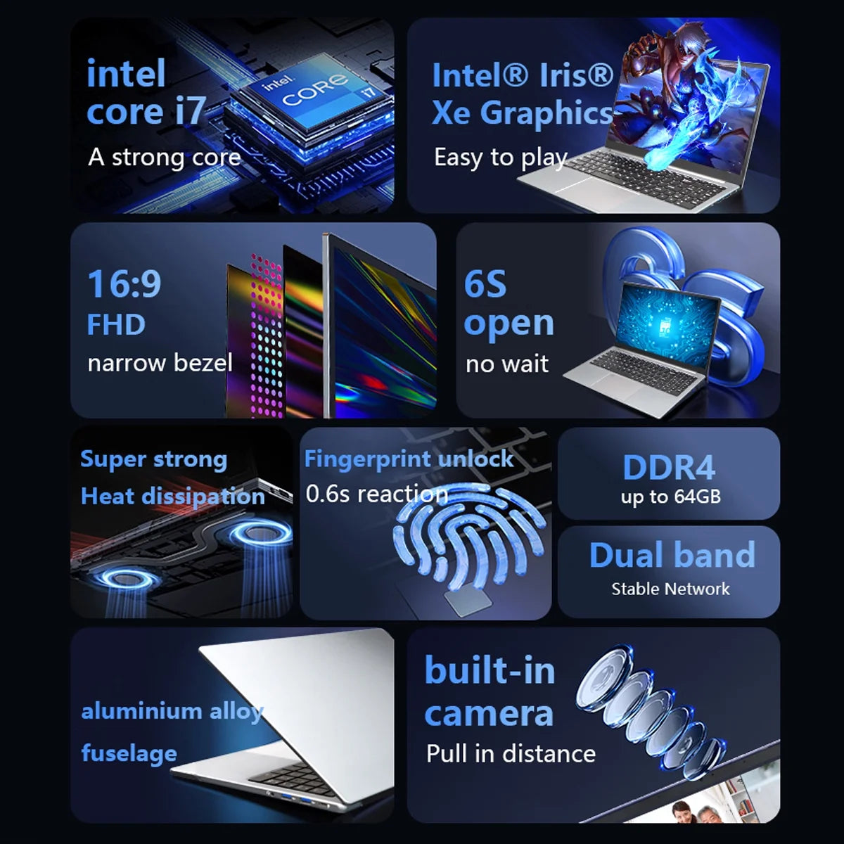 KUU Gaming Laptop, 15.6" Full HD, Intel Core i7, Iris Xe Graphics, 32GB DDR4 1TB SSD, Fingerprint Reader, Backlit Keyboard, Wi-Fi 6, Windows 11 Pro