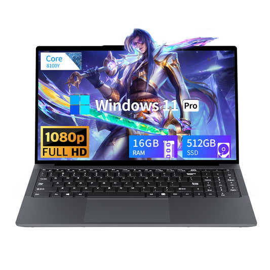 15.6 inch Laptop Computer, Core i3 8100Y Laptops Up to 3.4GHZ, 16GB RAM 512GB SSD Processor Notebook, 1920x1080 HD, 2.4G/5G WIFI, BT5.0, Type-c, USB-3.0, HDMI, TF Card Slot
