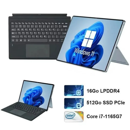 2-in-1 Laptop - Win 11 Tablet - Core i7-1165G7-RAM 16GB-512GB SSD-13 "2K Touch Screen Detachable Keyboard (penless)